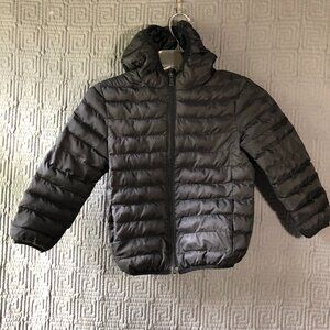 Glass Club Puffer Jacket With Hoodie SIe 4/5 Unisex Youth Black Polyester